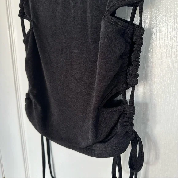 SEXY SUMMER BLACK CUT OUT SIDE BODYCON MINI SKIRT WITH ADJUSTABLE STRAPS  XS/S - Picture 5 of 8